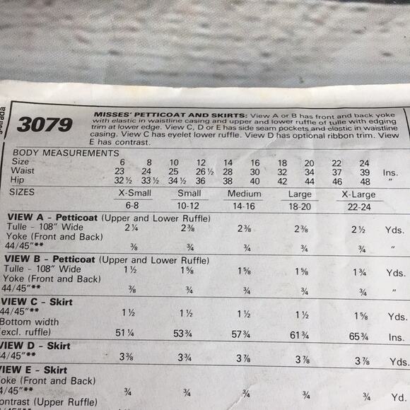 Vintage 1987 McCall's Sewing‎ Pattern 3079 Boho Petticoats & Skirts Size X-Small - Picture 12 of 15